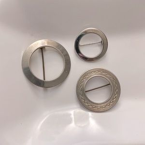 3 Vintage MCM Circle Brooches